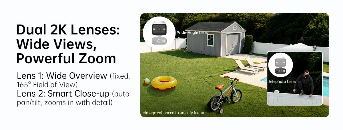 TP-Link & Tapo  C645D KIT Dual Lens Pan/Tilt Security Battery Camera Wireless w/Solar Panel, 2K 3MP 165° Wide-Angle + 6mm Telephoto, Free Person/Vehicle Detection, 360° Pan, SD/Cloud Storage, Works w/Alexa & Google