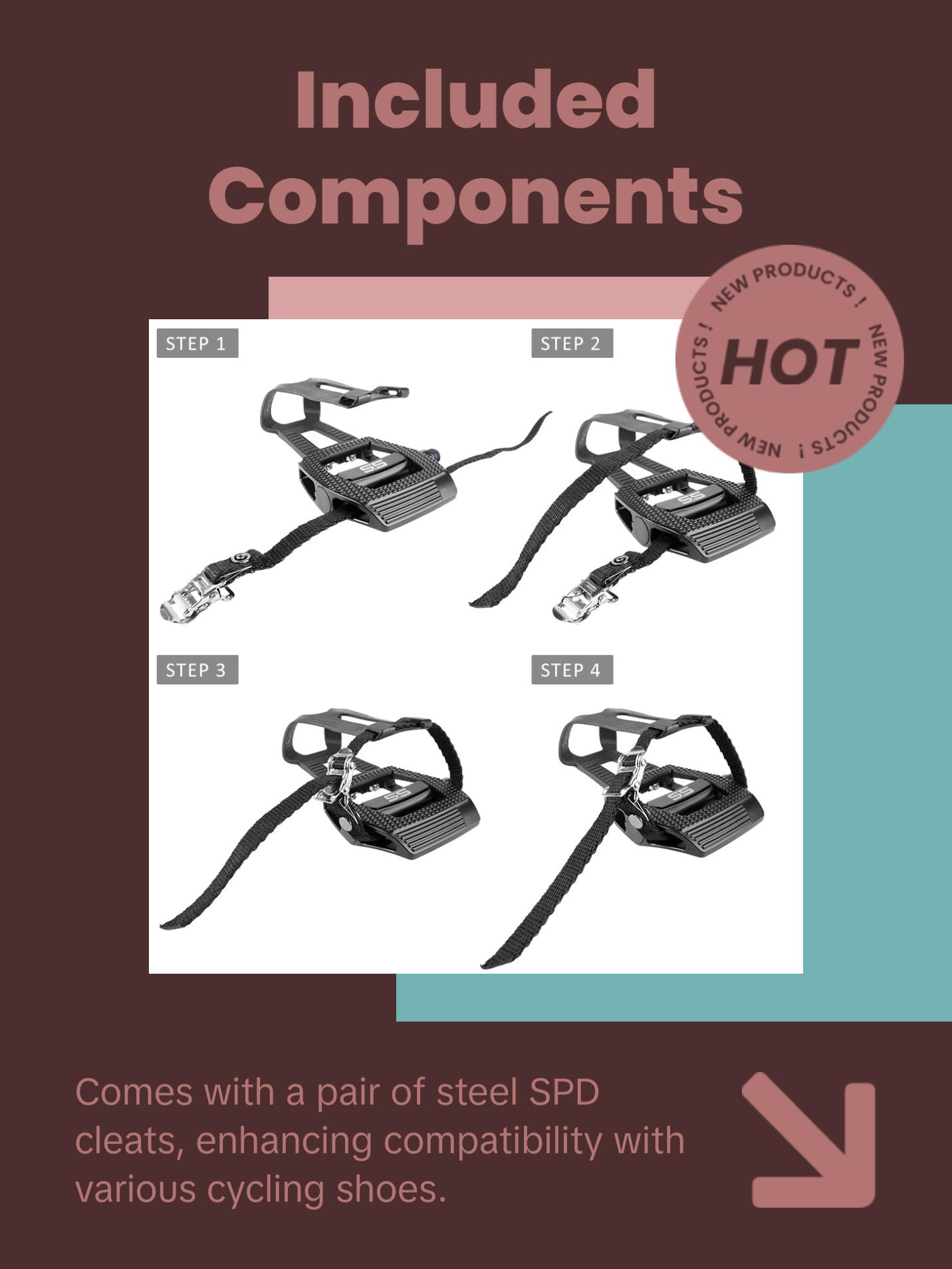 BV Bike 9/16in Pedals with Toe Clips (Shimano SPD Cleats included) | BV-PD-S5