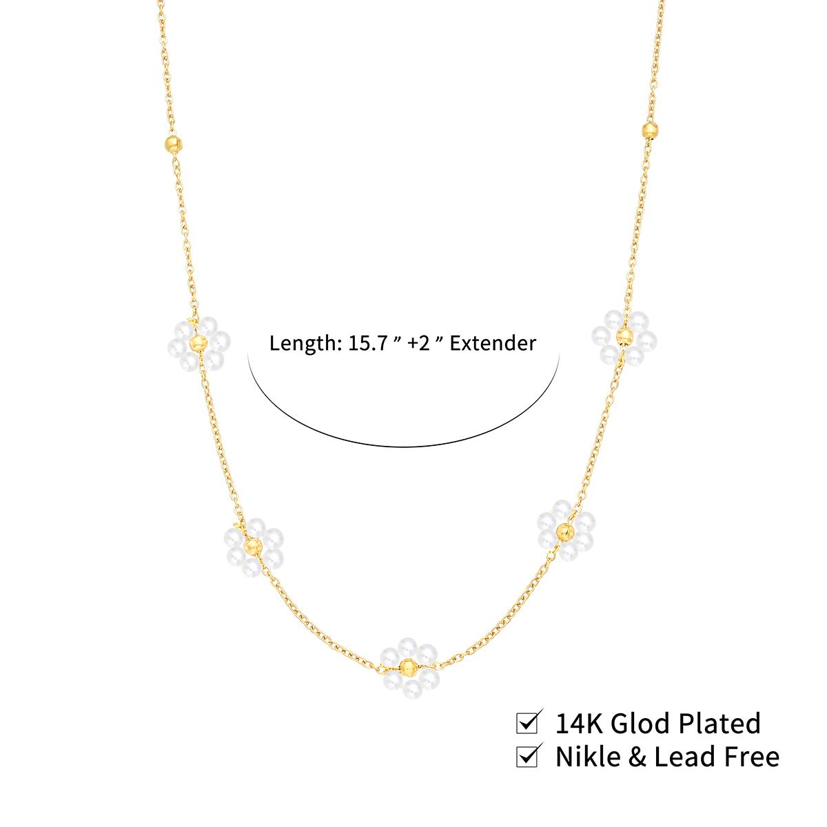 17KM Pearl Necklaces for Women, Daisy Pearls Choker for Women's Pearl Strand Necklaces as Valentines Day Gifts for Teens, Silver Daisy Birthday Gifts 3 Pearls White Necklace as Bridesmaid gifts