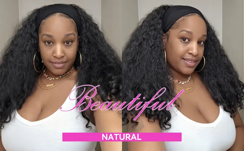 Lush Haute New Afro Headband with Curly in the End Wig Synthetic Hair Texture with Unique Bouncy Curls in the End 20 Inch Soft Curly Full Hair Headband Wigs Synthetic for Women No Leave out Glueless Wig