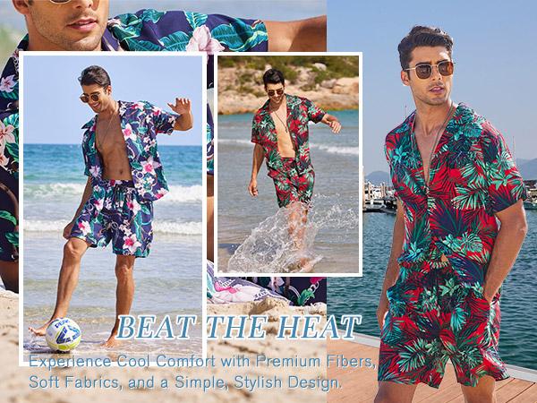 COOFANDY Men's Set Hawaiian Matching Set Summer Beach 2 Piece Outfits Flower Shirts and Shorts Tropical Fabric Tropical Fabric Floral Menswear  Shortsleeve Loose