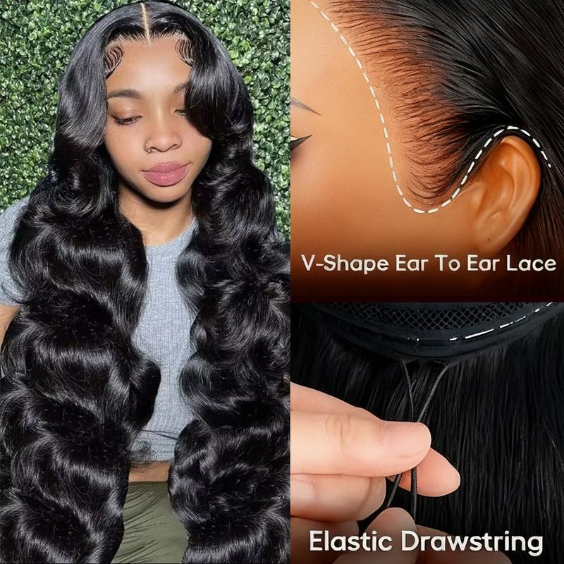 【Drawstring Wigs】Bling Hair 13x6 Glueless Lace Frontal Wigs Pre Cut Lace Ear to Ear HD Transparent Lace Skin Melted Brazilian Body Wave/Deep Wave Human Hair Wigs 180% Density Glueless Ready to Wear Wigs For Women