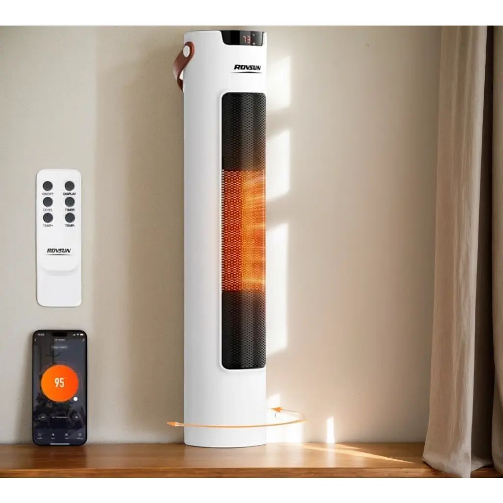 ROVSUN 24in Electric Space Heater - 120V/60Hz, 100W/300W/600W/1500W Portable Tower Heater with WiFi, Remote & APP Control, Oscillation, 1-9 Hours Timer, Adjustable Thermostat, Tip-Over & Overheat Protection for Bedroom, Office, New, Living Room, Yes