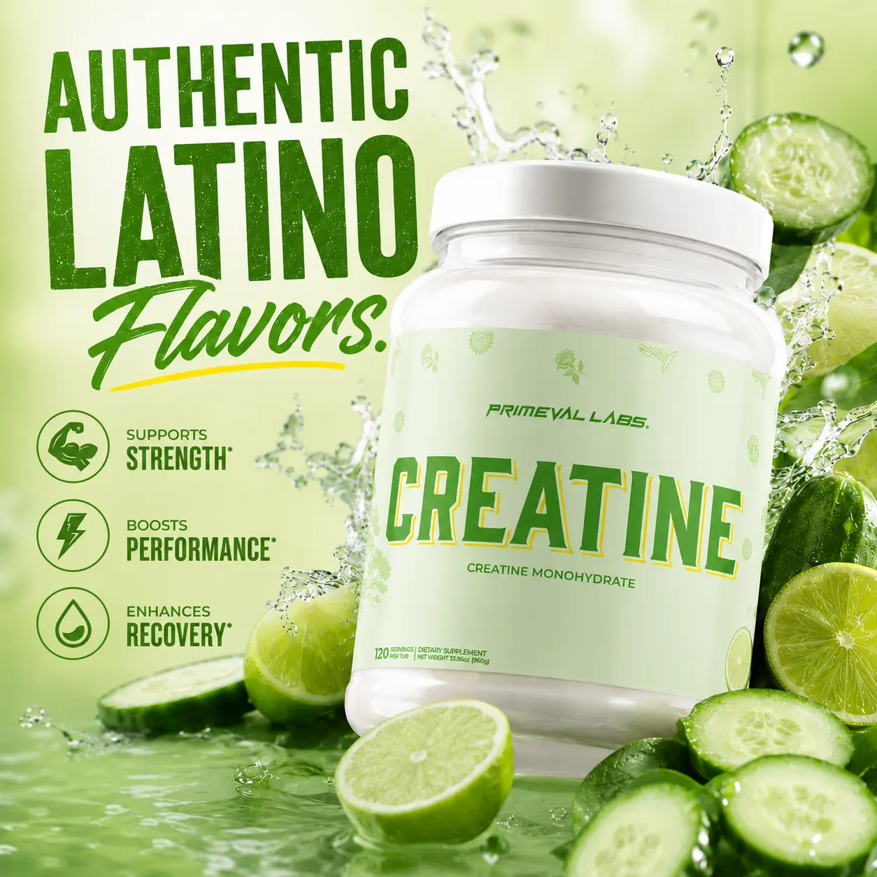Primeval Labs Creatine Monohydrate Powder - 120 Servings and Travel Sticks, Agua Fresca Flavors, Zero Sugar