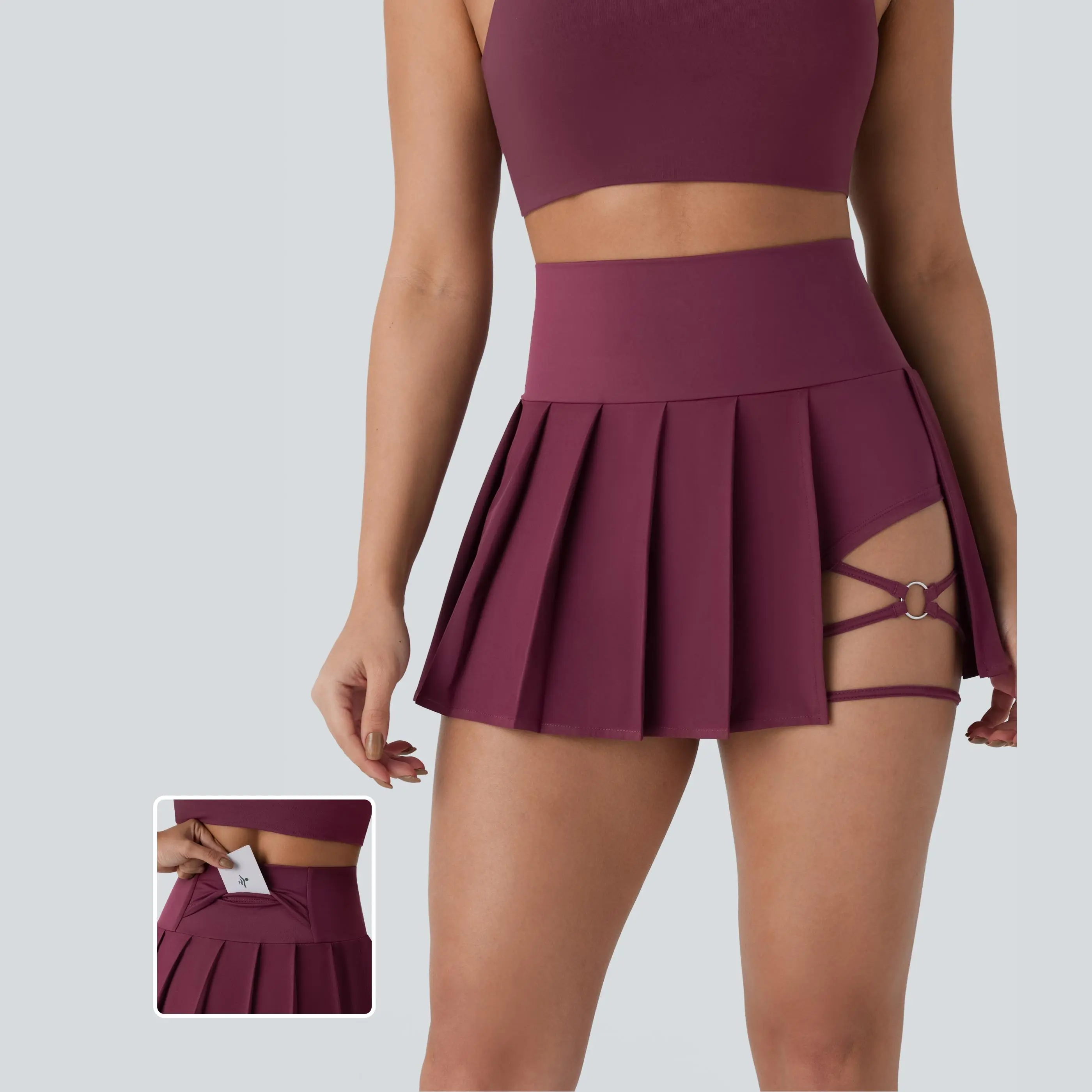 Halara Breezeful High Waisted Pleated 2-in-1 Side & Pocket Asymmetric Hem Quick Dry Mini Dance Skirt #SwimWeek