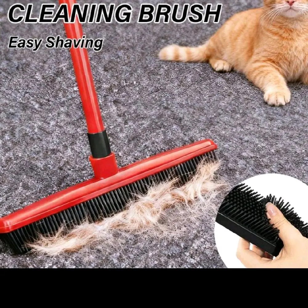 High-Quality Floor Brush Broom | Pet Rubber Brush Carpet Cleaner | Carpet Comber | Floor Dust Collector | Adjustable Broom Length, Stylish Red Design. Carpet, Rug, Floor, And Window Cleaning Tool. Suitable For Everyday Household And Pet-Friendly Use. Used