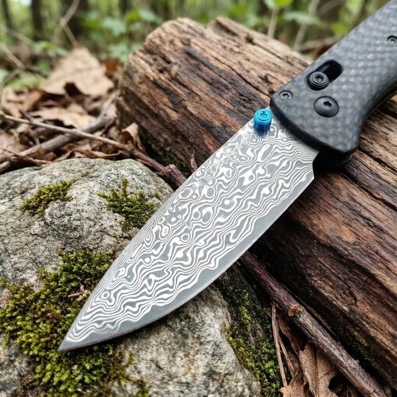 Damasus steel carbon fiber handle folding knife, 535 high-end pocketknife, Axis lock mechanism for smooth opening and closing, premium EDC tool, kitchen knife, Valentine’s Day gift