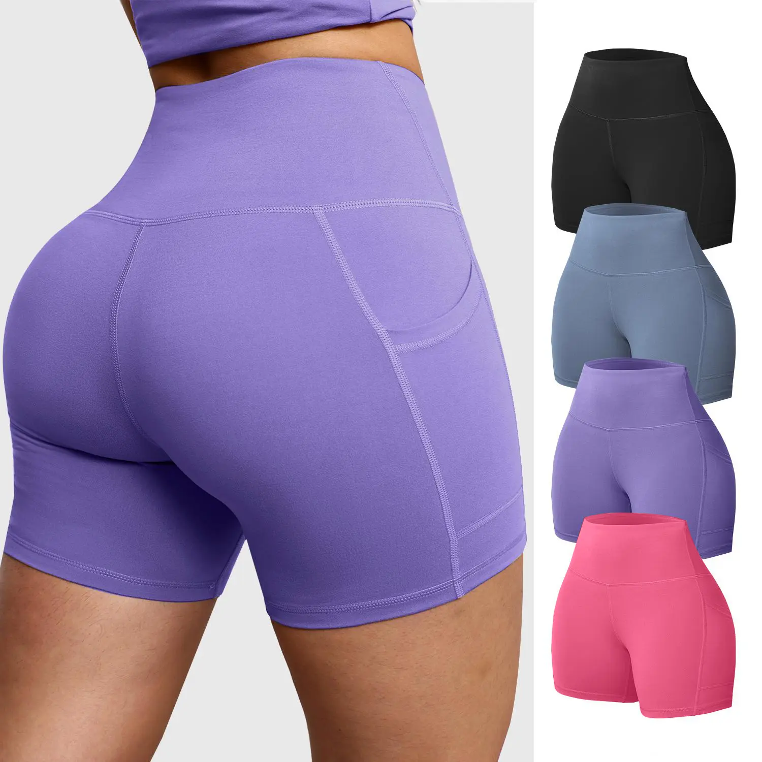 Women's High Waisted Biker Shorts 4/6/8 Packs Buttery Soft Stretchy Booty Lifting Tummy Control Yoga Gym Running Athletic Workout Shorts with Phone Pocket