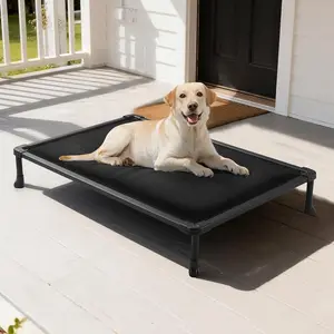 Veehoo Chew Proof Elevated Dog Bed, Indestructible Raised Dog Cot, Orthopedic Dog Platform Bed with Soft Padded Mat, Durable Waterproof Pet Cot for Indoor, Outdoor or Crate, 41-Inch, Black