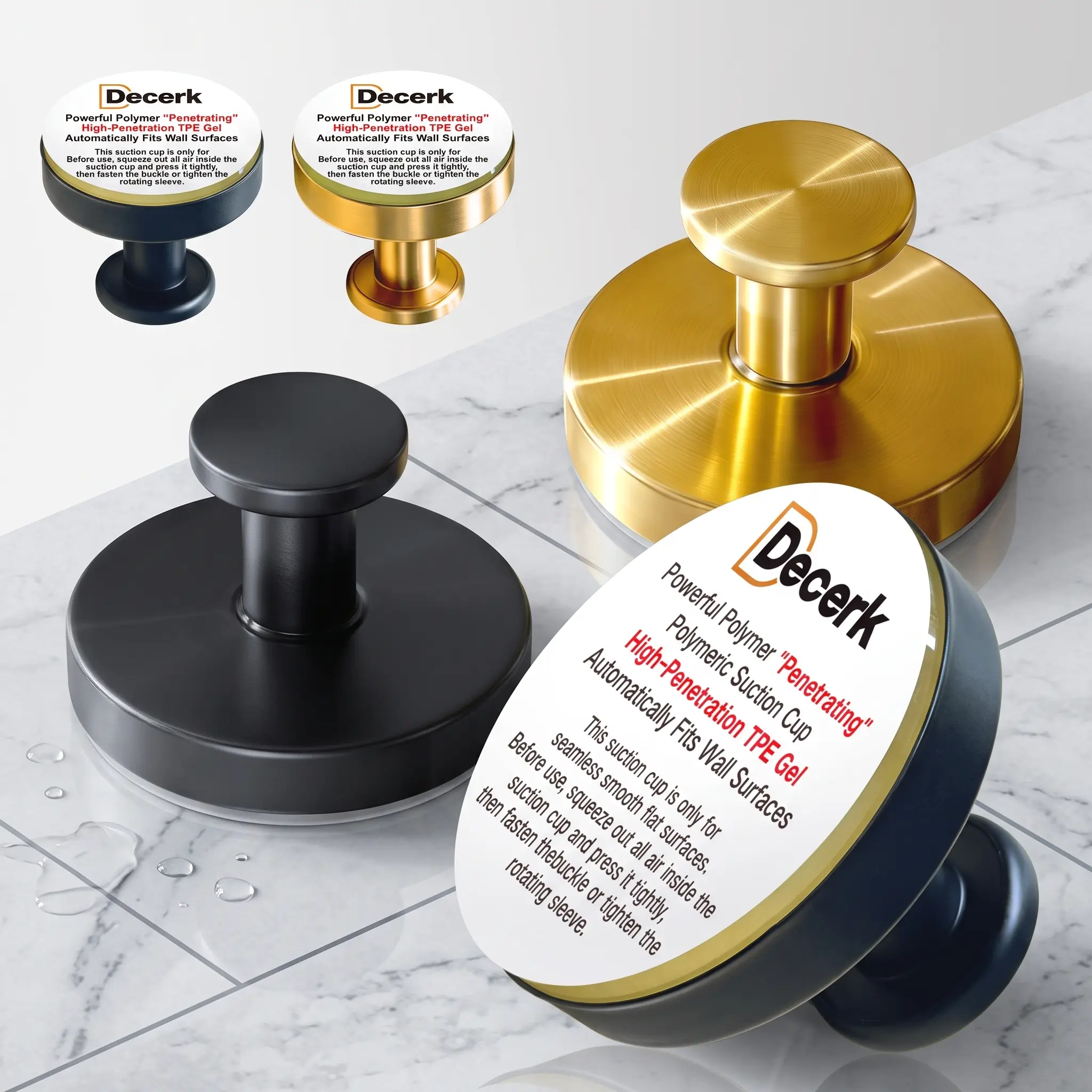 Decerk Classic Suction Cup Hook Set (2/4/6 PCS) - Removable, Detachable Replaceable Core, Vacuum Lock Hooks for Glass Door Tile, No Drilling Bathroom Organizer, House Organizers for Hanging Towels Robe,dorm room inspo,college dorm essentials,dorm haul