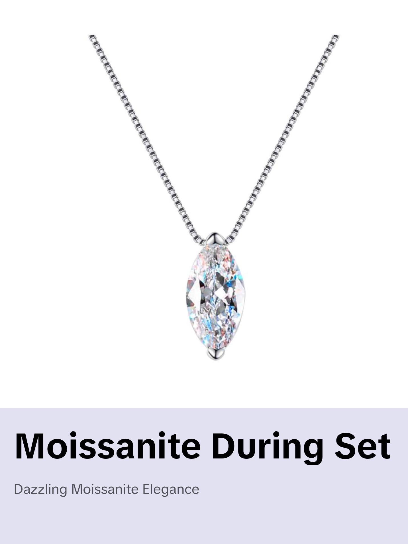 Classic choice, 1 Carat Moissanite 925 Sterling Silver Marquise Pendant Necklace