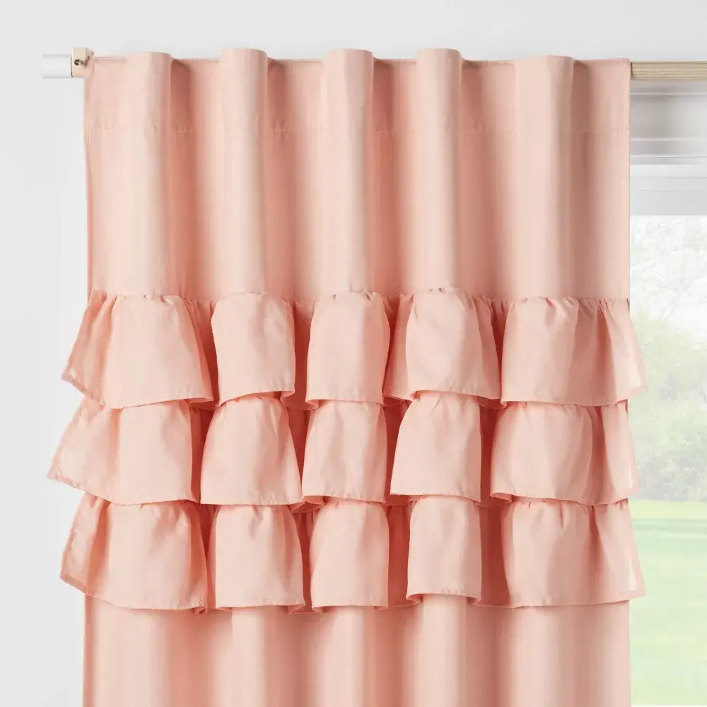 Pillowfort Ruffle Blackout Panel, 1 Piece 95x42" Kids Room Curtains for Children's Spaces