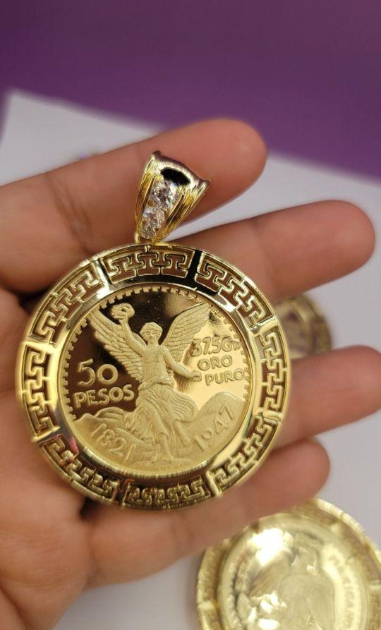Centenario coin shaped fashion style with stones Pendant only no chain gold-plated PRICE FOR ONE big pendant