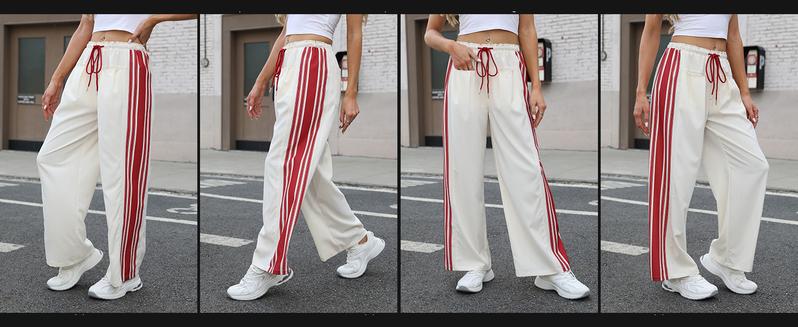 Kingapril Women's Wide Leg Pants Drawstring High Rise Side Striped Slouchy Palazzo Pants with Pockets Wideleg Womenswear Kingapril Women's Wide Leg Pants Drawstring High Rise Side Striped Slouchy Palazzo Pants with Pockets Wideleg Womenswear