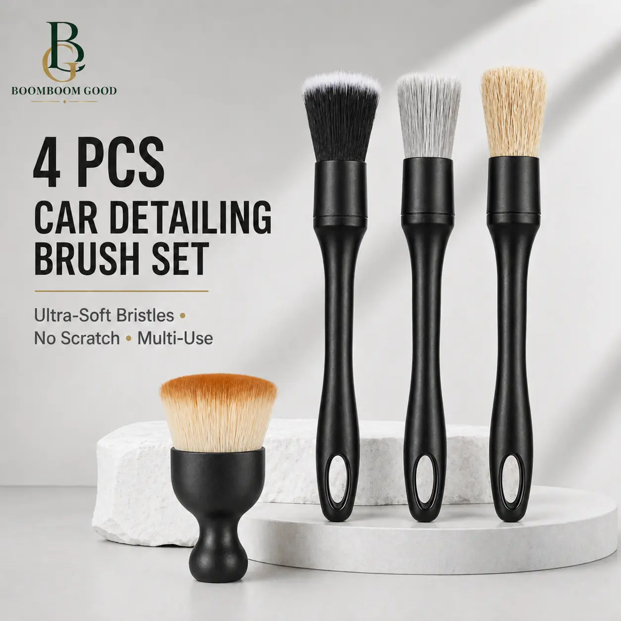 4PCS Soft Car Detailing Brush Set, Gentle Interior Dust Removal Brushes for Dashboard, Air Vent, Auto Detailing Cleaning Kit