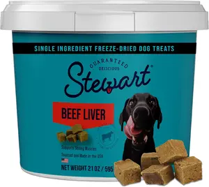 Stewart 100% Beef Liver Dog Treats, 21 oz Tub, ~475 Pieces, Freeze Dried Raw, 50% Protein, Single Ingredient Training Treats or Meal Topper, Grain Free, Gluten Free