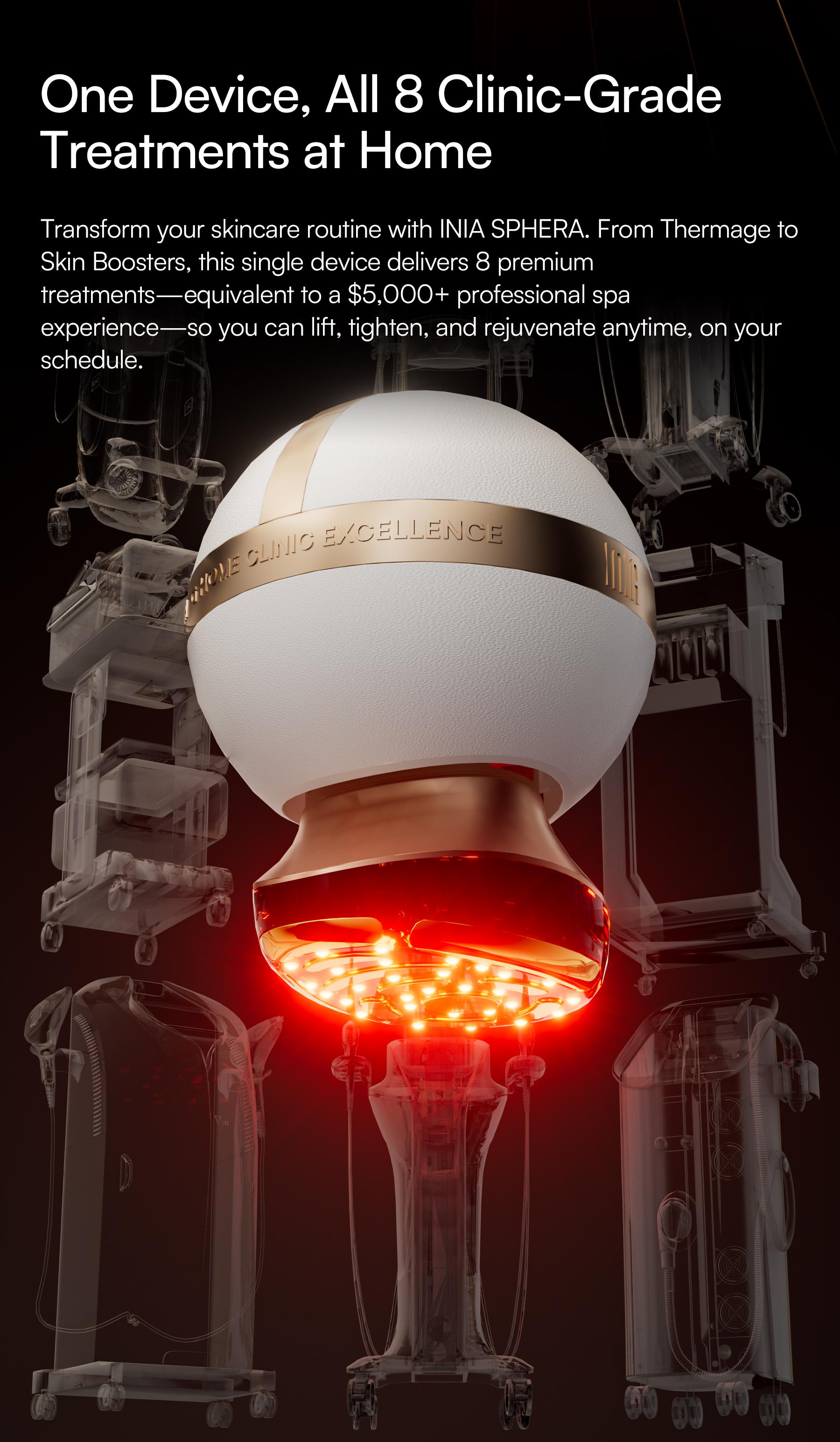 INIA SPHERA At-Home RF & LED Anti-Aging Facial Device – Lift, Tighten & Sculpt with EMS Microcurrent, Red Light Therapy, Electroporation & Cryo Cooling for Firm, Glowing Skin, Best Valentine's Day Gift for Her