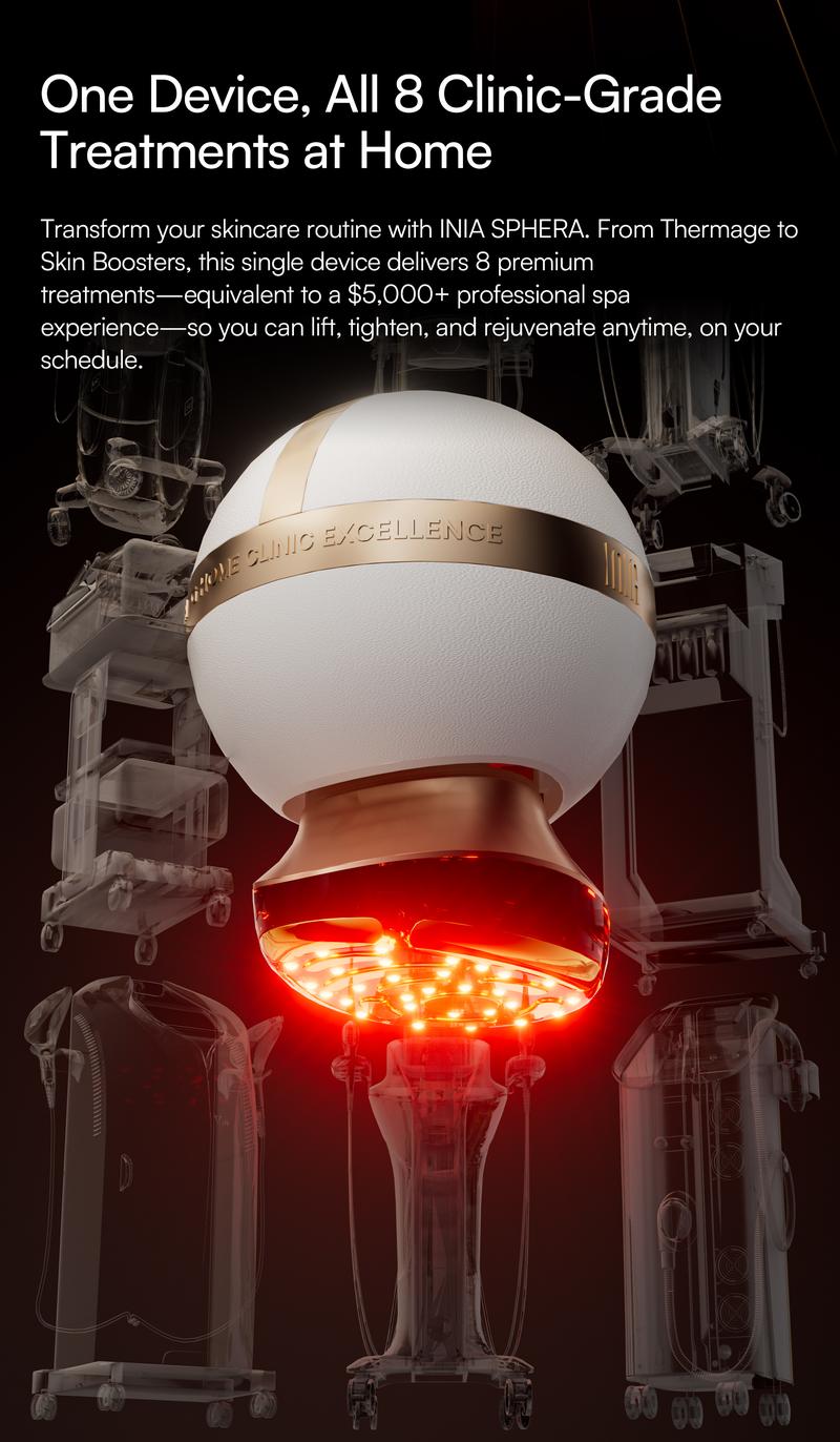 INIA SPHERA At-Home RF & LED Anti-Aging Facial Device – Lift, Tighten & Sculpt with EMS Microcurrent, Red Light Therapy, Electroporation & Cryo Cooling for Firm, Glowing Skin, Best Valentine's Day Gift for Her