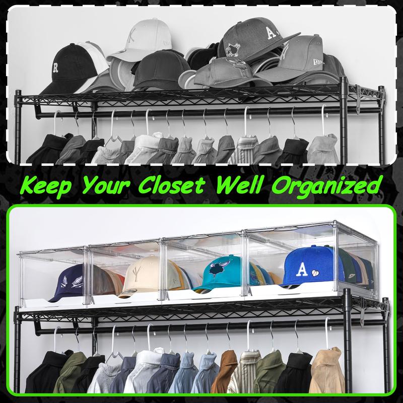 Vtopmart Hat Organizer for Baseball Caps,clothing with Clear Holder Box, Large Cap Storage with Sliding Tray, Stackable Rack Display Case & Magnetic Door