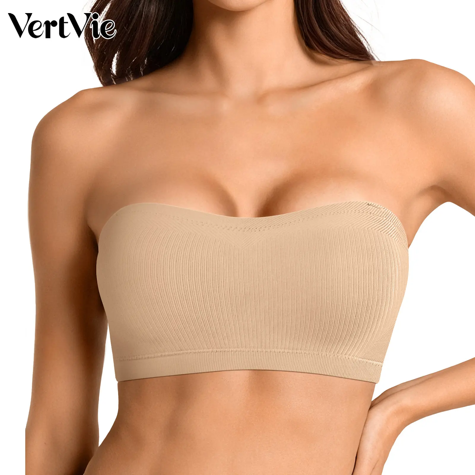 Vertvie｜ZOE Stay Put Bandeau Bra, Strapless Bra Wireless Seamless Comfort Day