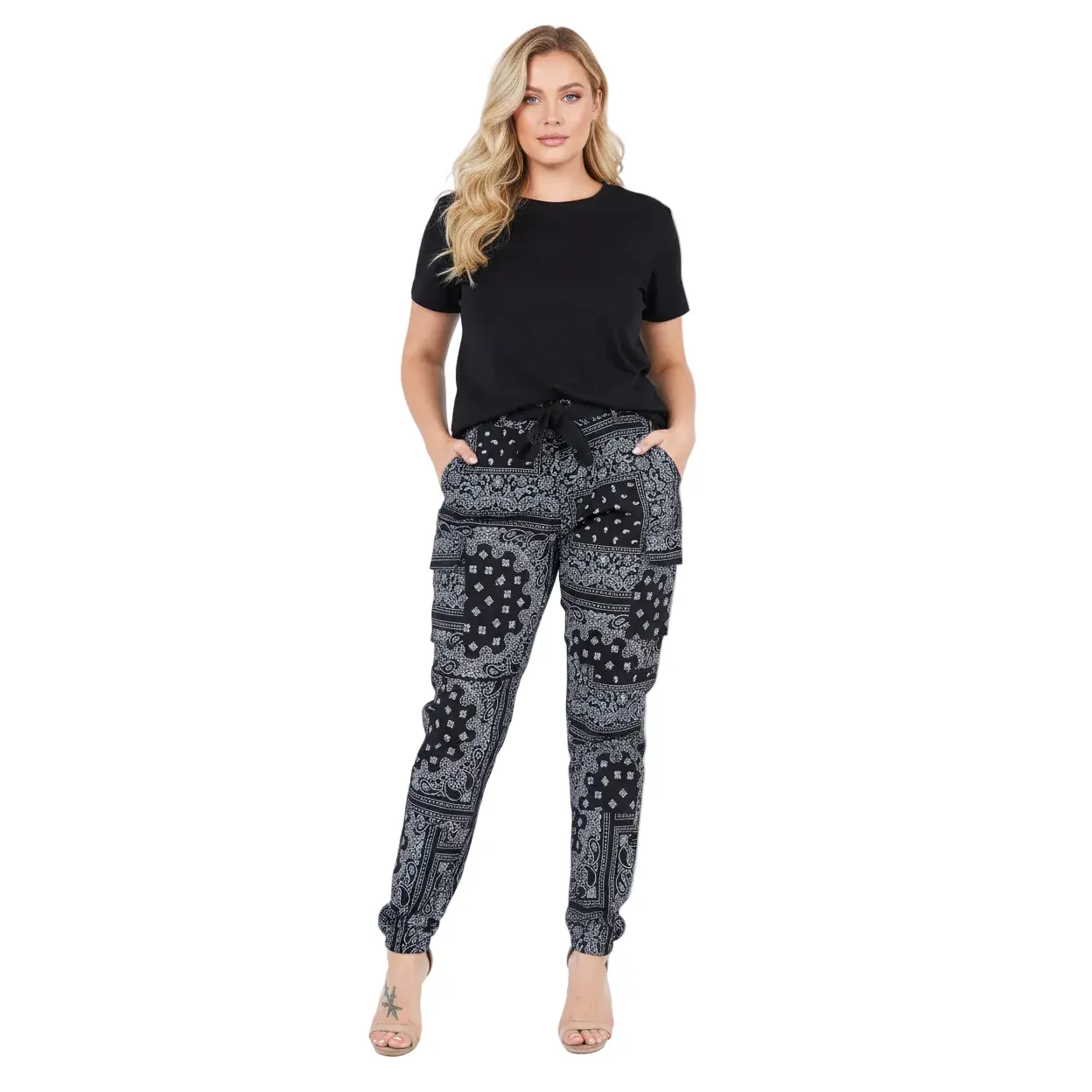 PLUS SIZE BLACK BANDANA PATTERN JOGGER PANTS PLUS SIZE BLACK BANDANA PATTERN JOGGER PANTS
