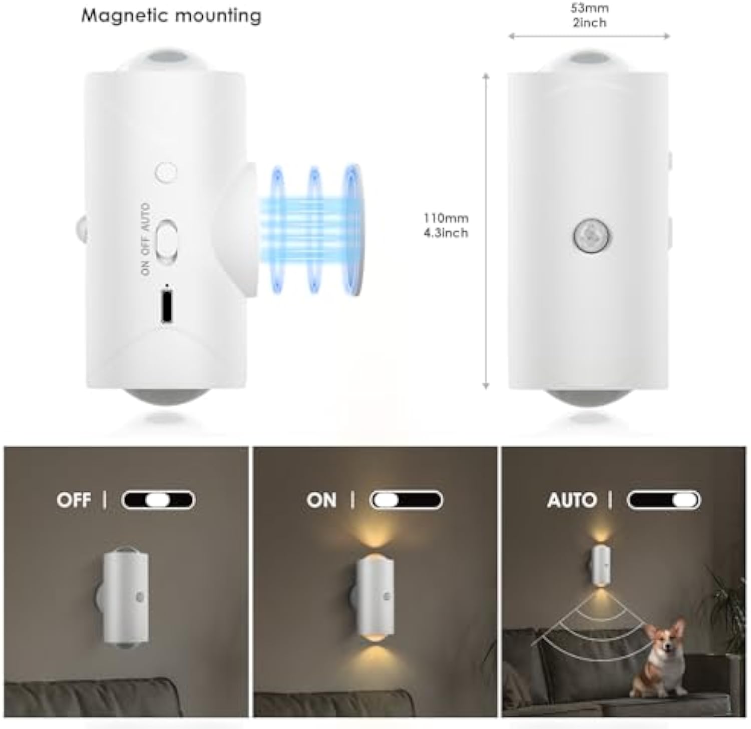 Smart Rechargeable LED Night Light with Motion Sensor – RGB Gradient Ambient Lighting, Dimmable Wall Lamp, Magnetic & Stick-On Design, USB Convenient Charging, Long-Lasting Battery, Perfect for Halloween Decor, Bedroom, Stairs, Hallway & Entryway