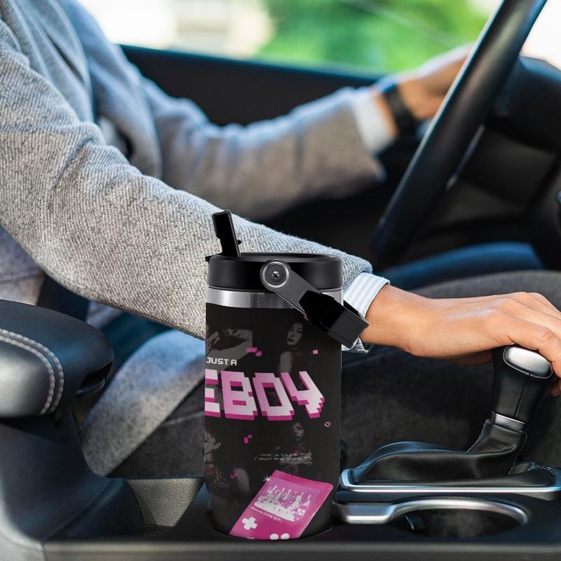 KATSEYE "GAMEBOY" Pixel Lyric 30oz Insulated Tumbler K-Pop Fan Car Cup Double-Walled Vacuum Stainless Steel Leakproof Lid Portable Design Iconic Retro Style