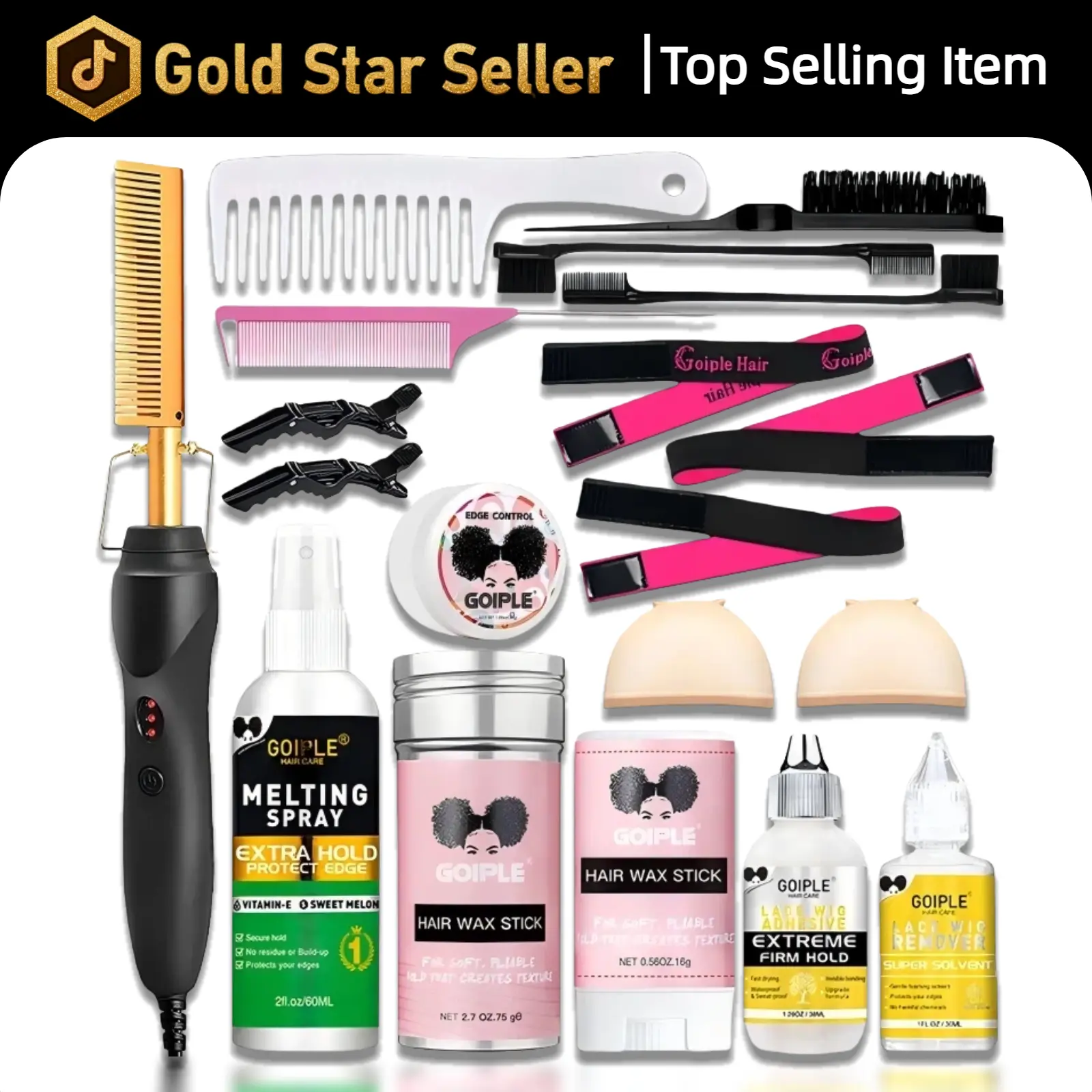19 Counts Gold Hot Comb Set