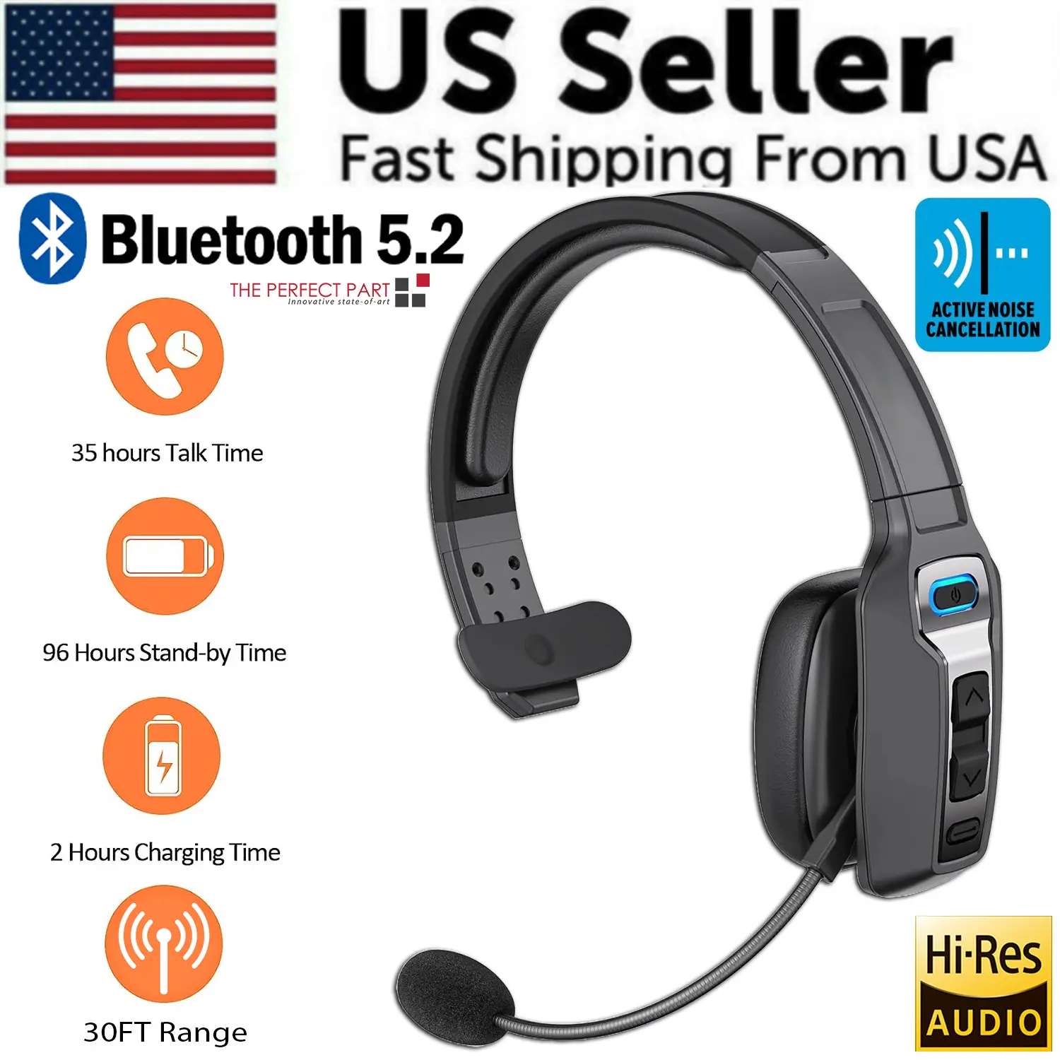 Professional Trucker Headset 60 Hours Working Time - 33FT Wireless Range - USB-C Fast Charge - Perfect for Long Haul Drivers Audio Headphone Connection Charging