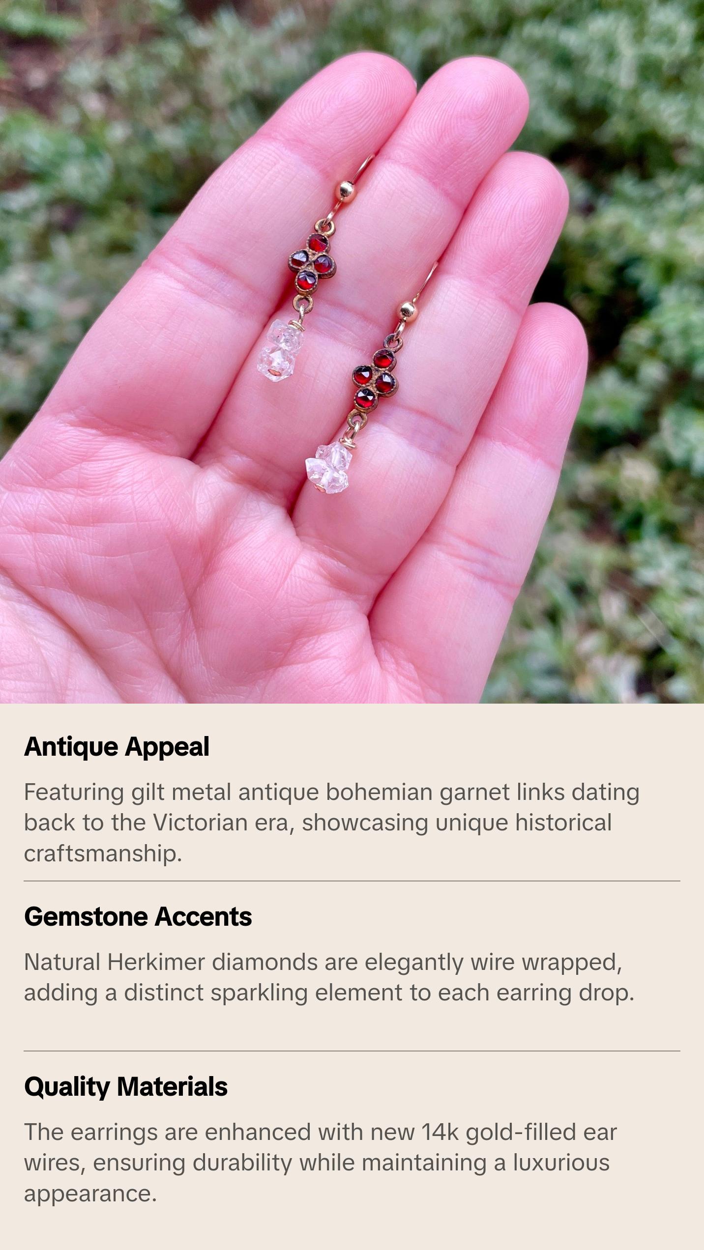 Bohemian Garnet and Herkimer Diamond Earrings