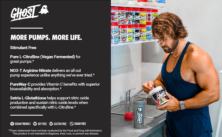 GHOST Pump Nitric Oxide Powder - 40 Servings - Sugar & Stim-Free Pre-Workout Supplements- L-Citrulline, Arginine Nitrate & L-Glutathione - Soy Free