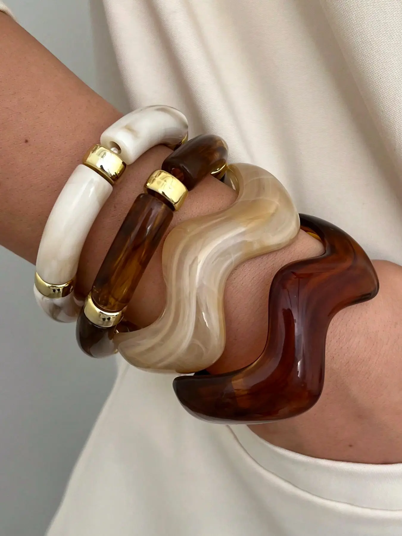 4-Piece Boho Style Summer Jewelry, Wave-Shaped CCB Resin Bracelets Bangles Set, Bracelets for Women, Stackable Bracelets for Daily Wear, Bracelets Stacking, Perfect Gift