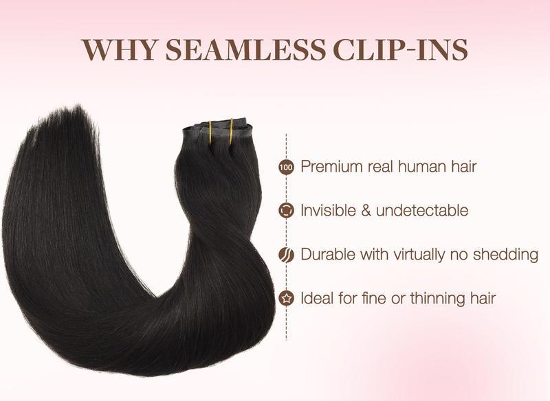 Seamless Clip in Human Hair Extensions 14-22 Inch Real Human Hair Clip Ins for Natural and Seamless Look