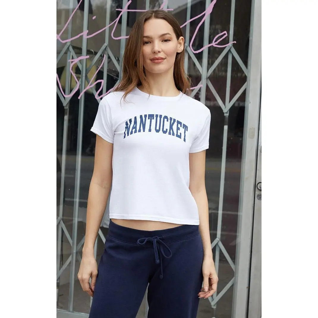 John Galt Women's White Nantucket Cropped T-Shirt - Multicolor