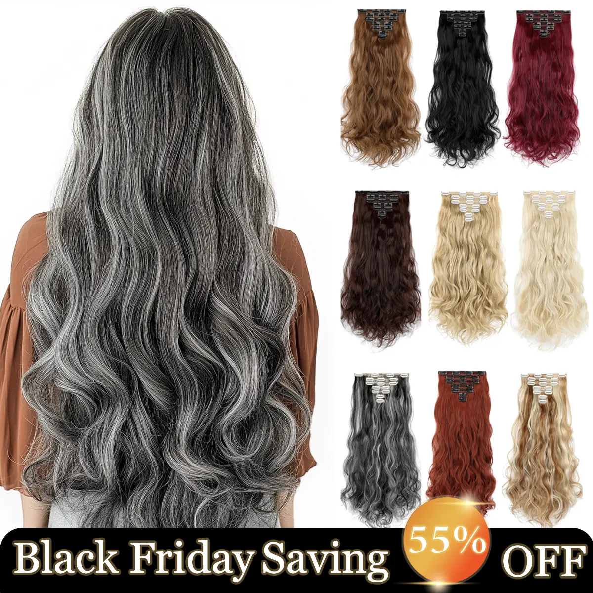 Cephemer Clip-in Synthetic Hair Extensions Long Wavy Curly 7PCS Thick Hairpieces Handmade Natural Hair Extensions for Woman Daily Party Black Friday & Christmas