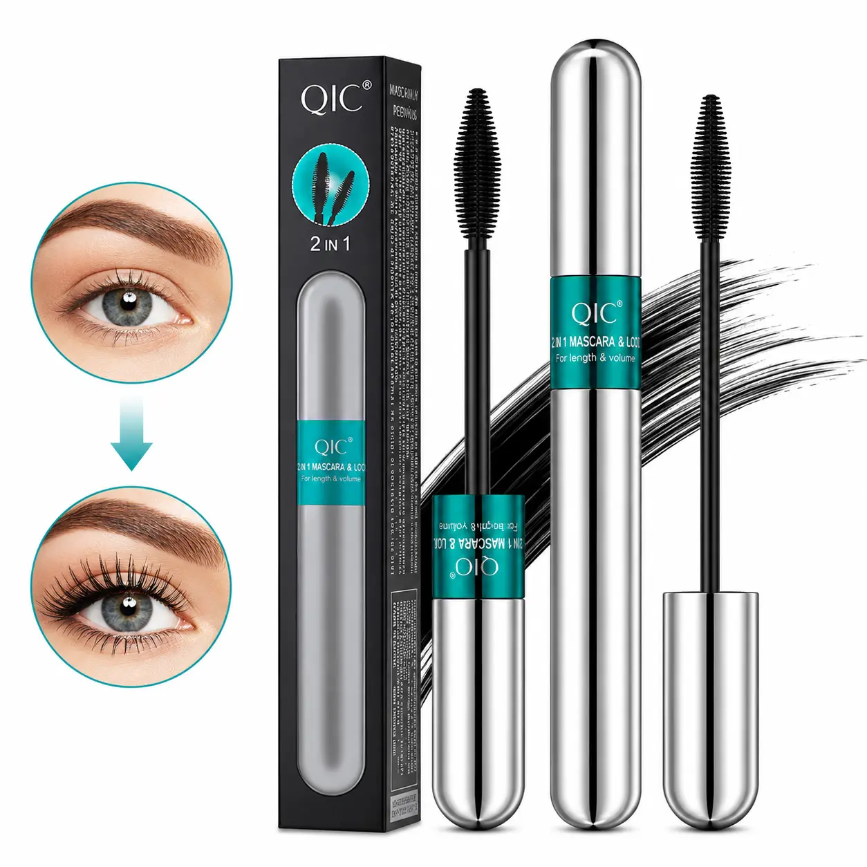 1-pcs 2-in-1 Mascara & Lash Liquid - Waterproof, Anti-Tangle, No-Clump, All-Day Wear Eye Makeup, Festive Party Gift for Home & Party Supplies, Makeup Products