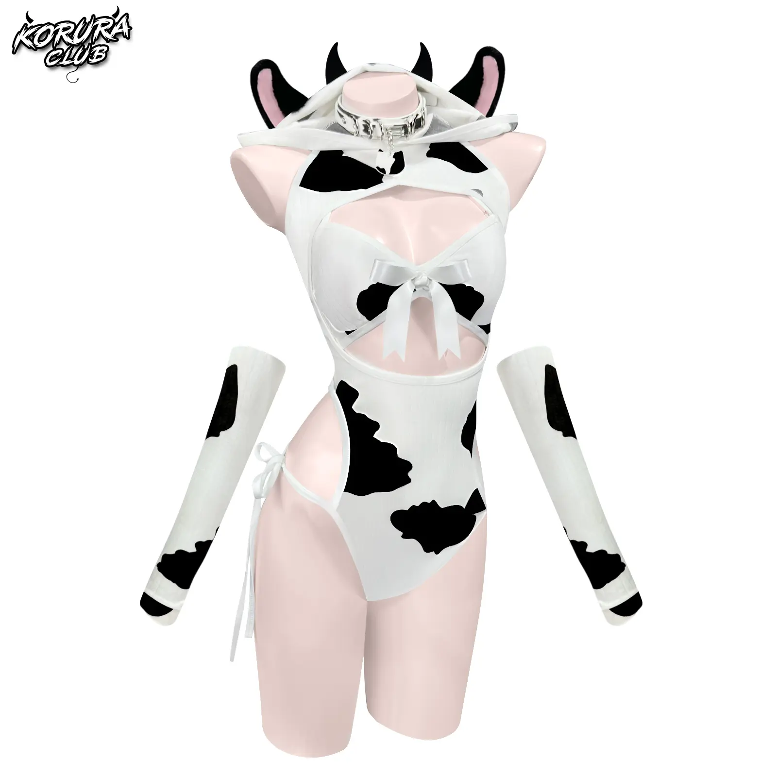 KORURACLUB Women's Cow Theme Cosplay Costume - Clothes with Accessory Kit, Fantasy Animal Look Cosplay Gear, 1 Size for Parties