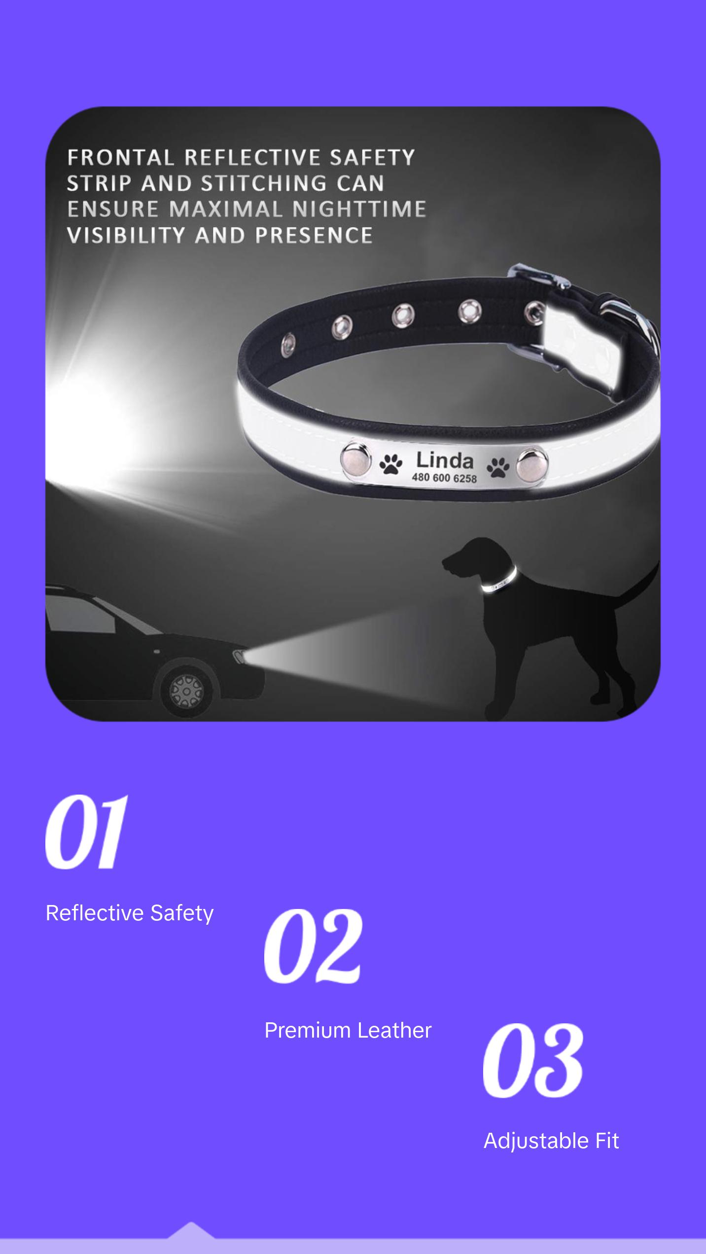 Personalized Dog Collar Leather Reflective Cat Collar Custom Engraved ID Tag Engraved For Puppy Large Dogs  Pet accessories