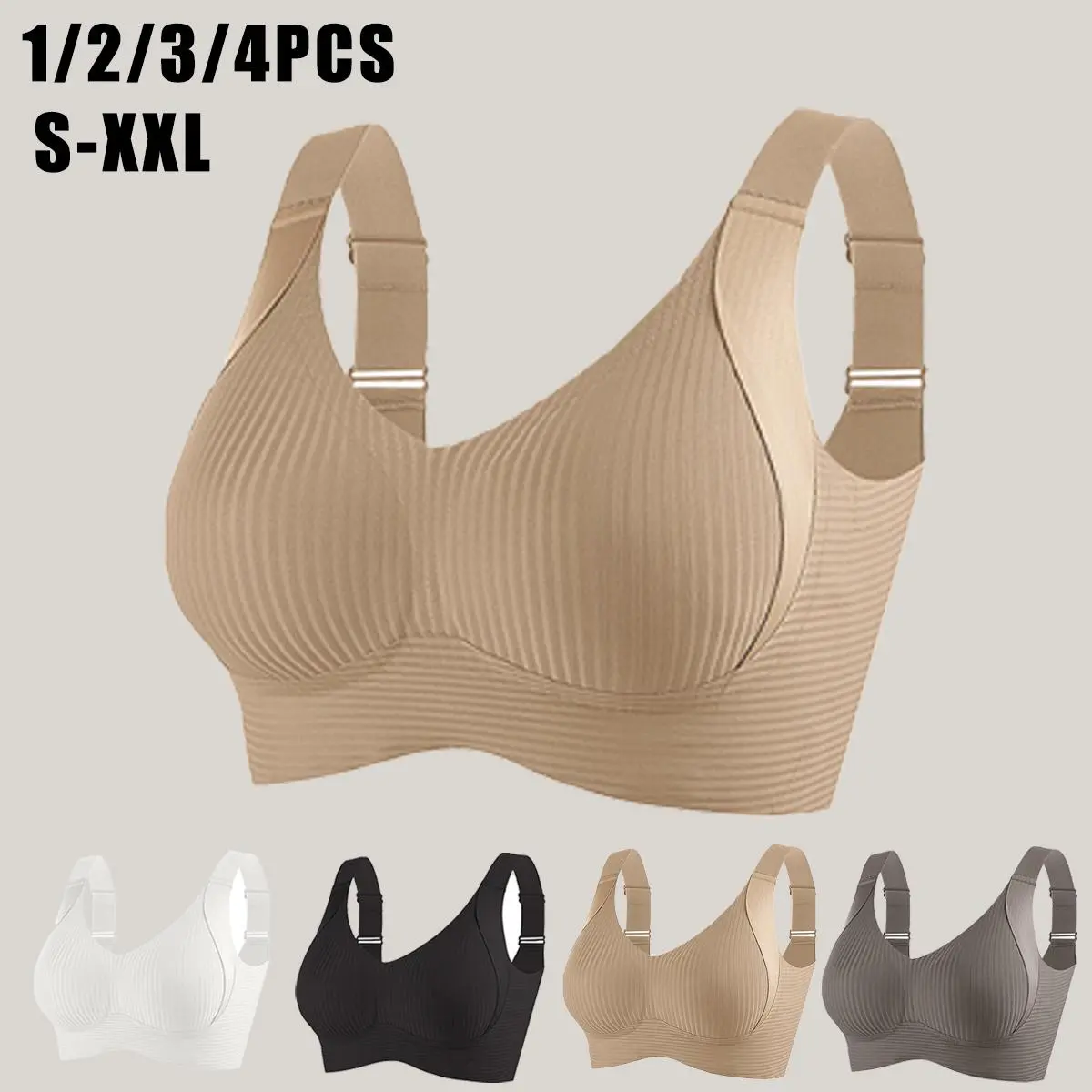 EssElegance Women's 4PCS Wireless Push Up Bras - Comfortable, Breathable, Soft, Lightweight Solid Lingerie, Clothes for Women, Cushioned, Gel-Free, Chemical-Free Multi-Pack Everyday Tshirt Bras for All Seasons (S-XXL) Correction Brassieres, Cushioned Ever