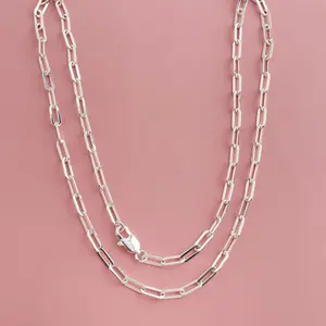 925 silver plated  Italian Jewelry Trendy Gift 3MM Diamond-Cut PaperClip Link Chain Necklace for Women with Lobster Clasp ( 20, 24 Inches)