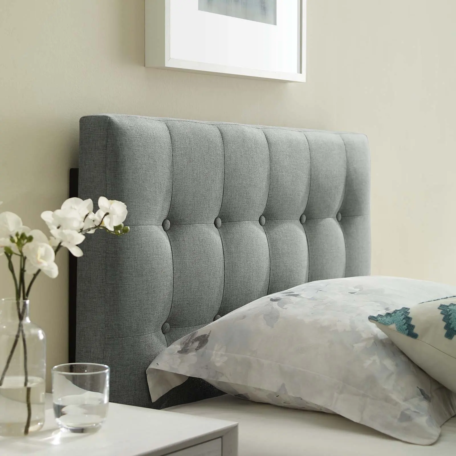Modway Emily Twin Single Upholstered Tufted Fabric Headboard, Gray Modern Bedroom Indoor Use Furniture, Lightweight and Long-Lasting Bed Frame Accessory