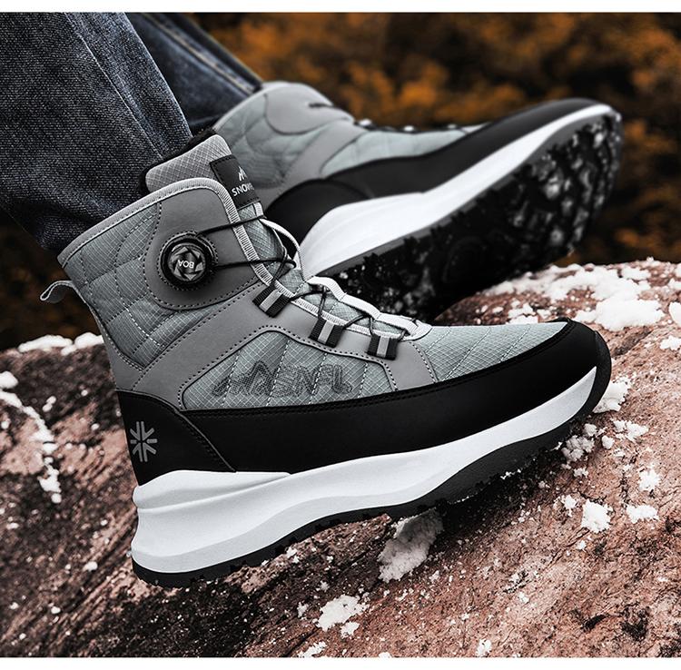 Men's Letter Print Contrast Faux Fur Snow Boots, CasualWaterproof Non-slip Ankle Boots for Outdoor Sports,Warm Shoes for Men