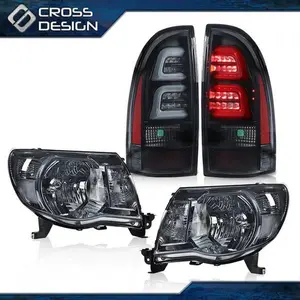 CROSSDESIGN Smoke/Clear Headlights & 3D LED Tube Bar Tail Lights Fit For 05-11 Toyota Tacoma
