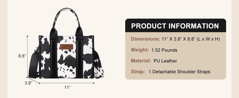 Wrangler Cow Print Tote Bag Western Purse Boho Top Handle Stachel Handbag with Guitar Strap
