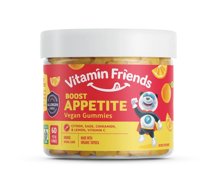 Vitamin Friends - Natural and Vegan Boost Appetite Gummies for Children Kids Vitamins - Orange Flavor. Kosher & Allergen Free Healthcare Dietary