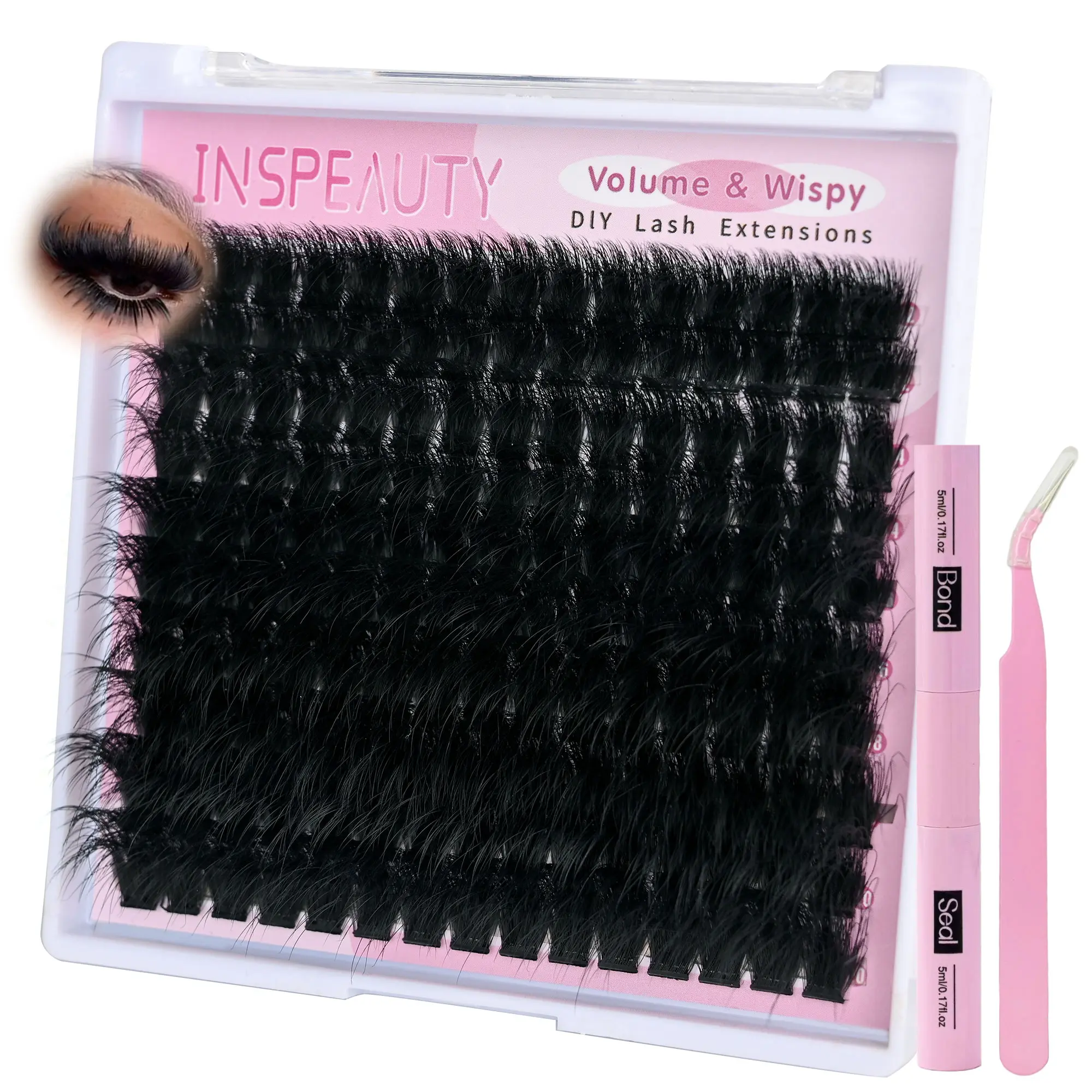Lash Clusters Kit 200D Thick Lash Clusters Eyelash Extension Kit 12-20mm Individual Lashes Kit with Lash Bond and Seal, Lash Tweezers for DIY Lashes Extension by INSPEAUTY