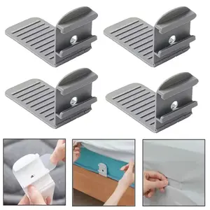 4Pcs Invisible Non-Slip Mattress Cover Clips, Grey Adjustable No-Drill Plastic Grips with Transparent Plates, Anti-Slip Sheet Fasteners