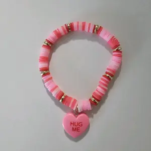 Pink Clay Bead Hug me Bracelet With Elastic String