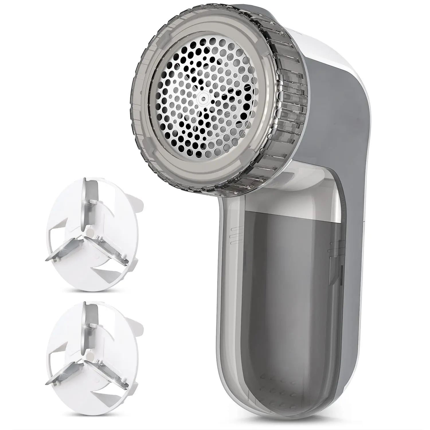 Gray Fabric Shaver & Lint Remover - Compact Home Electronic Clothing Care Tool, 2 Speeds, Battery Operated, Durable and Replaceable Stainless Steel Blades, All Seasons Fuzz/Pill/Bobble Removal, Travel Portable, Durable And Replaceable Blades