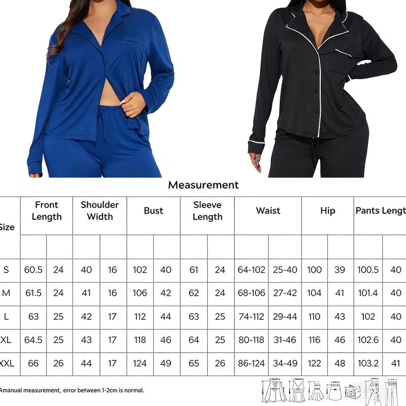 JointlyCreating Women's Pajama Set 2 Piece Satin Sleepwear Long Sleeve Button Down Top & Pant Classic OL Style Autumn Loungewear